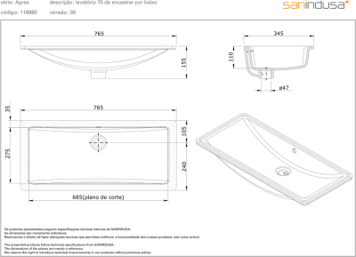 Раковина Sanindusa Agres 76 118880004 Белая