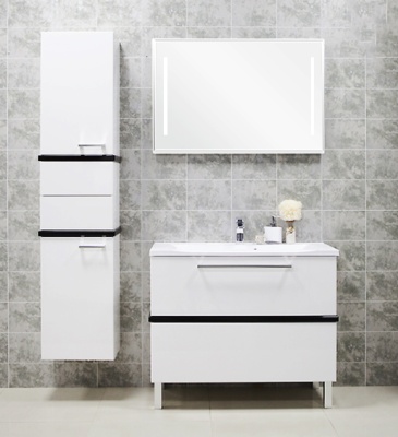 Тумба под раковину Акватон Турин 100 1A121701TU950 Черная глянцевая с белыми панелями