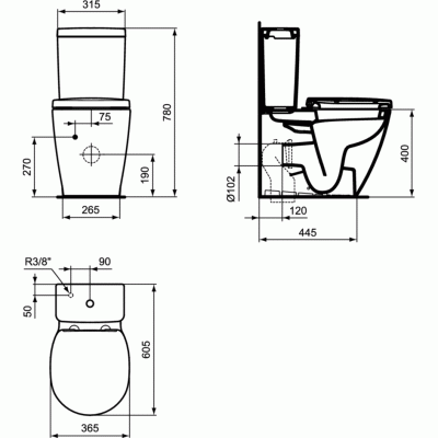 Унитаз компакт Ideal Standard Connect Space E119601 без бачка и сиденья