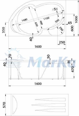 Акриловая ванна 1MarKa Diana 160x100 L без гидромассажа