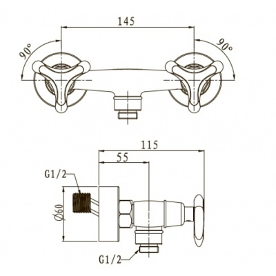 Смеситель для душа Kaiser Trio 57077-1 Бронза