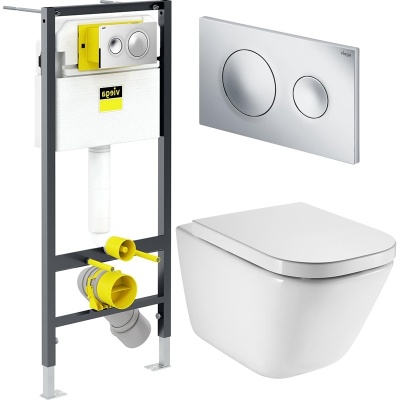 Комплект унитаза Roca The Gap 34647L000 с инсталляцией Viega Prevista Dry 792855 с сиденьем Микролифт и клавишей смыва Хром