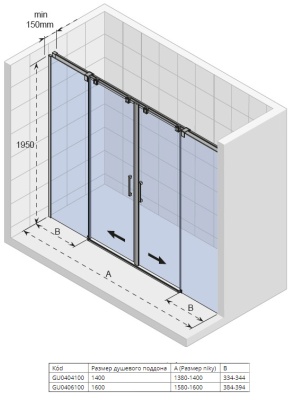 Душевая дверь в нишу Riho Ocean O115 160x195 Хром