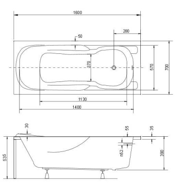 Акриловая ванна Besco Majka Nova 160x70 без гидромассажа