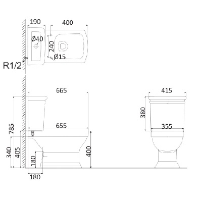 Унитаз компакт Creo Ceramique Orleans OR1002+OR1003+OR1001 с бачком и сиденьем Микролифт
