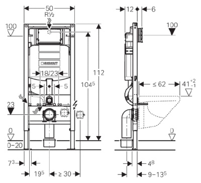 Инсталляция Geberit Duofix Omega 12 111.060.00.1 для унитаза со смывным бачком