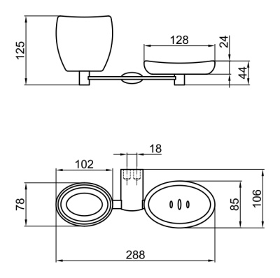 Стакан для зубных щеток Webert Aria AI501101 с мыльницей Хром/белый