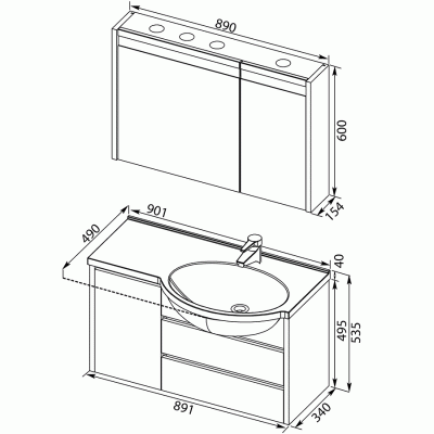 Комплект мебели для ванной Aquanet Лайн 90 R 167611 Белый