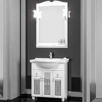 Комплект мебели для ванной Opadiris Тибет 70 со стеклом Белый матовый со светильником Рустика Хром