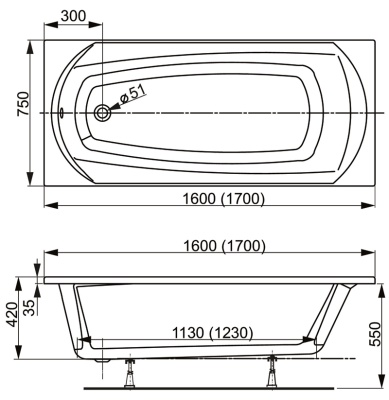 Акриловая ванна Vagnerplast Ebony 160x75 без гидромассажа