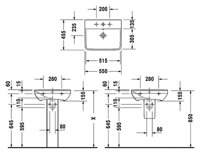 Раковина Duravit P3 Comforts 55 2331550000 Белая