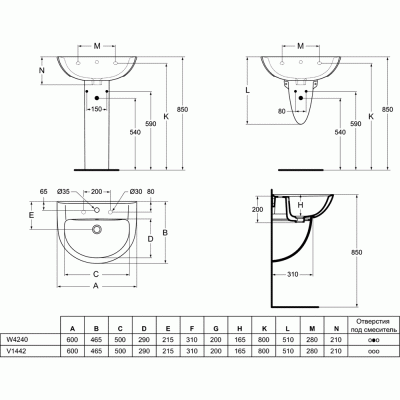 Раковина Ideal Standard Eurovit 60 W424001 Белая