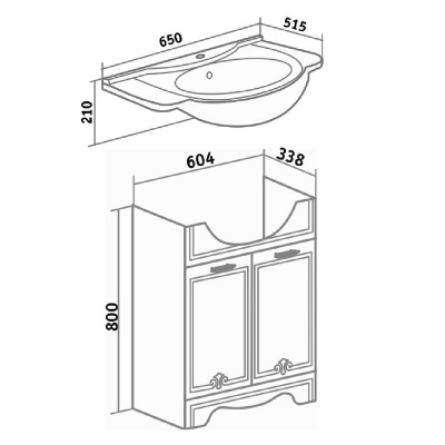 Тумба с раковиной Runo Кантри 65 Белая