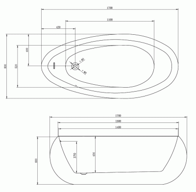 Акриловая ванна Abber AB9243 170х80 без гидромассажа