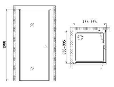 Душевой уголок Gemy New Rockcoco 100х190 квадратный одна распашная дверца профиль Хром стекло прозрачное