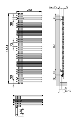 Полотенцесушитель Zehnder Yucca asymmetric YADE-130-050/YD Белый правый с электропатроном WIVAR