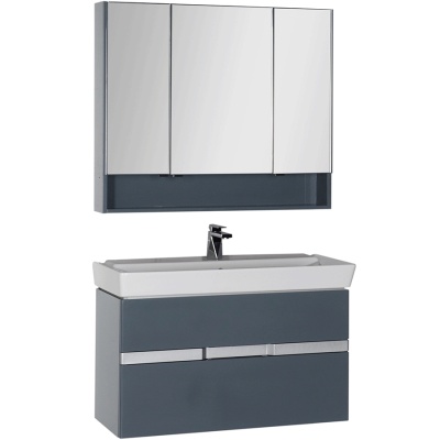 Комплект мебели для ванной Aquanet Виго 100 183666 подвесной Сине-серый
