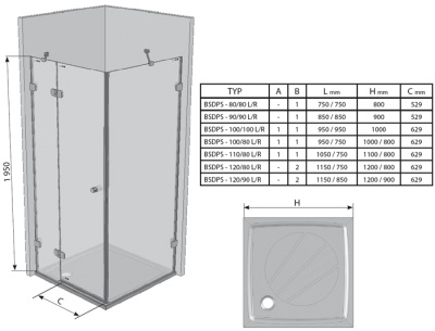 Душевой уголок Ravak Brilliant BSDPS-80 L хром+транспарент