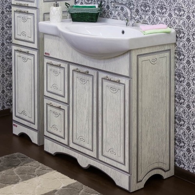 Тумба с раковиной Sanflor Адель 82 L Н0000001084 Белая с патиной Серебро