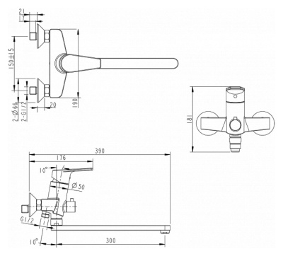 Смеситель для ванны Bravat Line F65299C-1L универсальный Хром