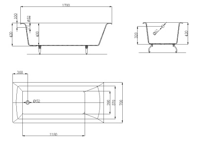 Чугунная ванна Owl 1975 Konung 170x70 OWLIB191113 без антискользящего покрытия