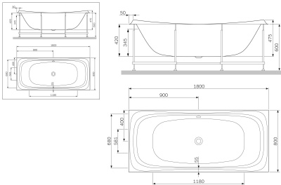 Акриловая ванна AM.PM Sensation 180x80x68 без гидромассажа