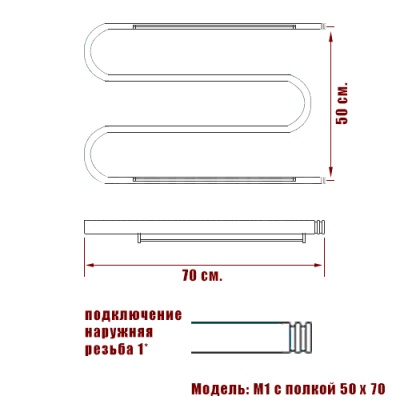Водяной полотенцесушитель Ника Simple М1/СП 50x70 с полкой Хром