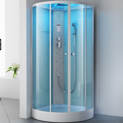 Душевая кабина SSWW W1017 90х90 с гидромассажем профиль Белый задняя стенка Белая