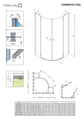 Душевой уголок Radaway Torrenta PDD/E 90x80 профиль Хром стекло прозрачное