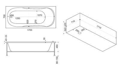 Акриловая ванна Bas Нептун Standart 170x70 без гидромассажа