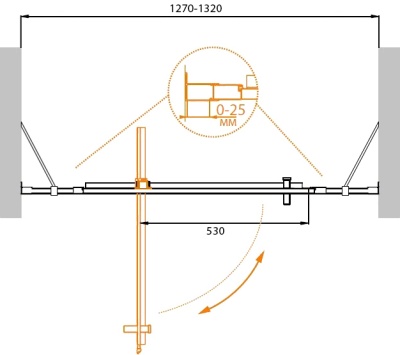 Душевая дверь Cezares Molveno BA-12 130 MOLVENO-BA-12-80+50-P-Cr профиль Хром стекло рифленое