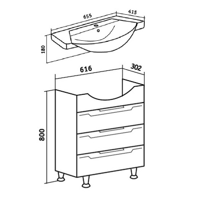Тумба с раковиной Runo Верона 65 Белая