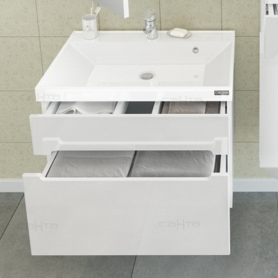 Тумба с раковиной СанТа Лондон 70 2 ящика подвесная Белая