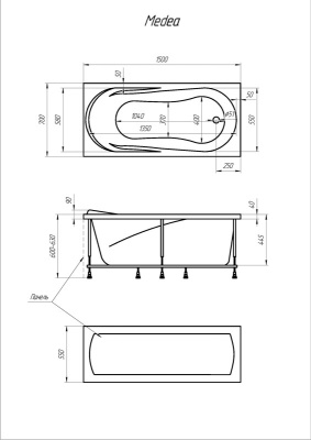 Акриловая ванна 1MarKa Medea 150x70 без гидромассажа