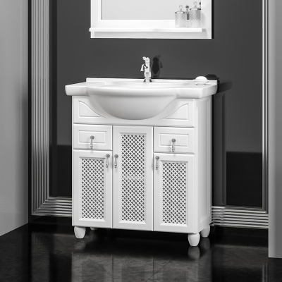 Комплект мебели для ванной Opadiris Тибет 70 с решеткой Белый матовый со светильником Рустика Хром