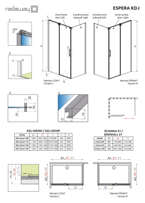 Дверь для душевого уголка Radaway Espera KDJ 110x200 профиль хром, стекло прозрачное, петли слева