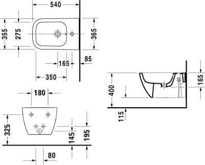 Биде Duravit Happy D 2 2258151300 подвесное Антрацит матовый