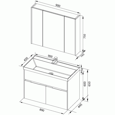 Комплект мебели для ванной Aquanet Латина 90 179840 подвесной Белый