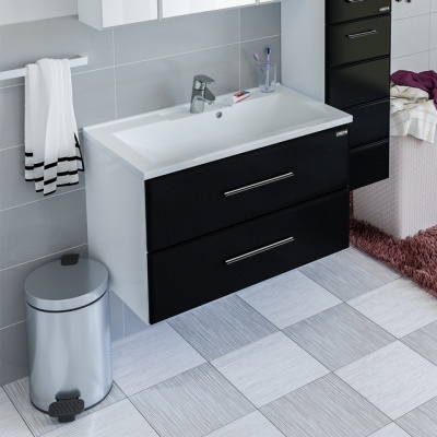 Тумба с раковиной СанТа Омега 100 2 ящика подвесная Белая