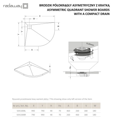 Душевая плита Radaway RadаDrain 99x79 асимметричная L с решеткой