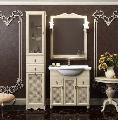 Шкаф пенал Opadiris Тибет 40 L Z0000004955 с решеткой и бельевой корзиной Беленый бук