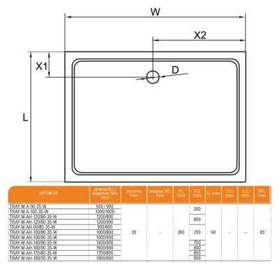 Поддон из стеклокомпозита Cezares Tray M AH 120x80x4 Белый