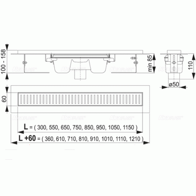Душевой лоток Alcaplast APZ1001-550 без решетки