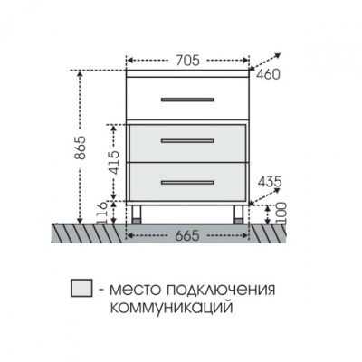 Тумба с раковиной СанТа Омега 70 3 ящика Белая