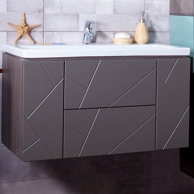 Тумба под раковину Бриклаер Кристалл 90 подвесная Ясень Анкор темный