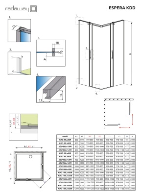Дверь для душевого уголка Radaway Espera KDD 100x200 правая профиль хром, стекло прозрачное, петли справа