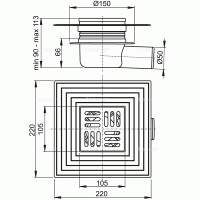 Трап для душа Alcaplast APV26C с решеткой Хром