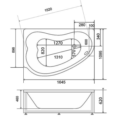 Акриловая ванна BellSan Дарина 165x110 без гидромассажа