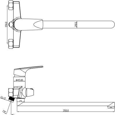Смеситель для ванны Swedbe Venado 1650 универсальный Хром