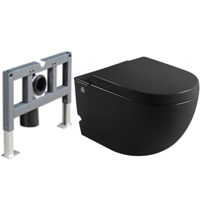 Комплект унитаза Cerutti SPA C-376C-Black 7276 с импульсным смывом с инсталляцией с сиденьем Микролифт